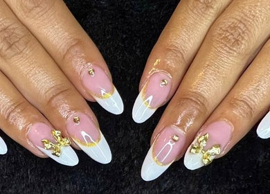 Elegant nail art with gold accents at Nails By Amber J, Cape Town, Western Cape, ZA.