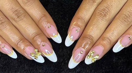 Elegant nail art with gold accents at Nails By Amber J, Cape Town, Western Cape, ZA.