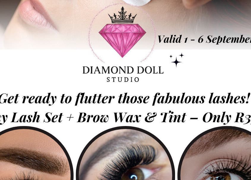 Eyelash and eyebrow enhancement offer at Diamond_Doll_Studio, Bloemfontein, Free State, ZA.