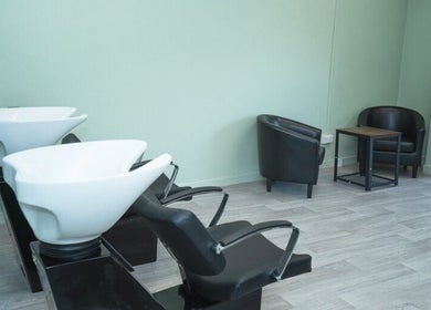 Chic salon wash station at Silent Cuts, Downpatrick, Northern Ireland, GB offers a soothing experience.