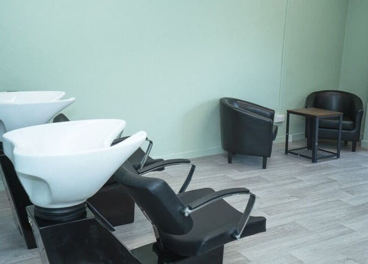 Chic salon wash station at Silent Cuts, Downpatrick, Northern Ireland, GB offers a soothing experience.