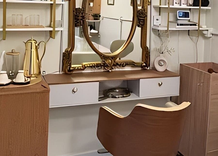 Sala de beleza do Atelliê 28 com espelho vintage, Santa Catarina, Santa Catarina, BR.