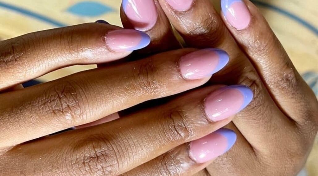 Stylish pastel pink and blue manicure at Emmy's Nails, Cape Town, Western Cape, ZA.