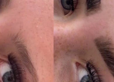 Eyebrow enhancement at Leleuxelounge, Newport, Wales, GB. Before and after treatment comparison.