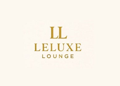 Elegant Leleuxelounge logo in gold on a cream background, Newport, Wales, GB.