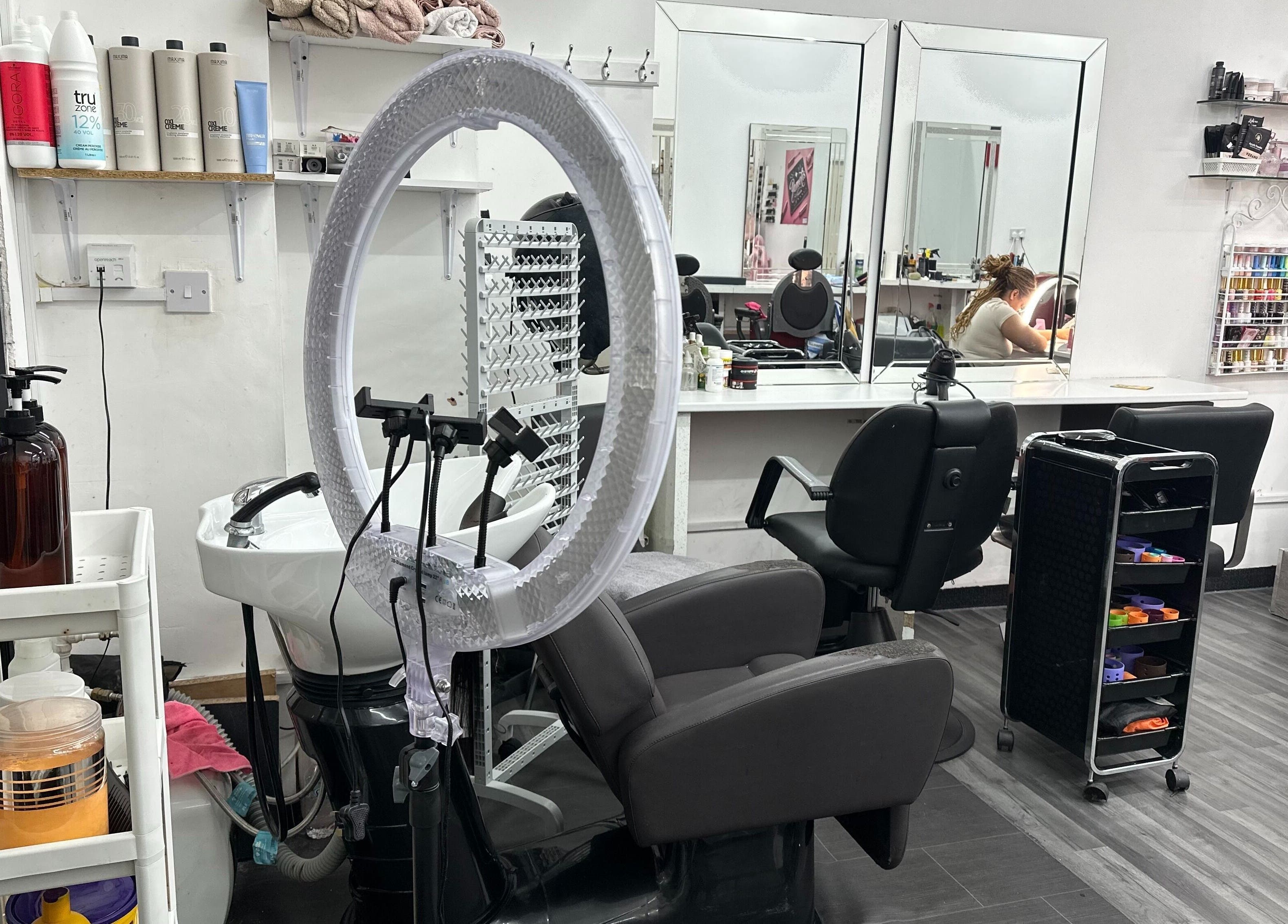 Modern salon interior at Zulymar Beauty & Health, featuring styling stations in London, England, GB.