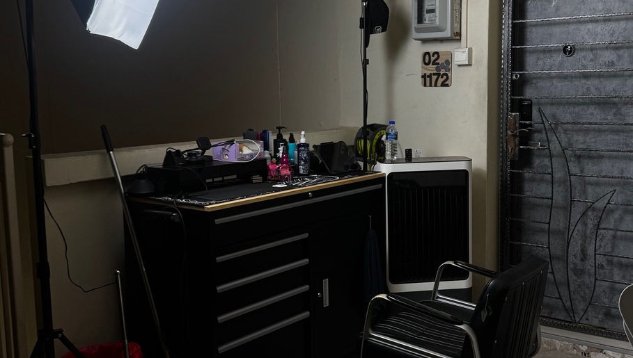 Interior of Rascals beauty workspace in Singapore, SG set up with tools and lighting equipment.
