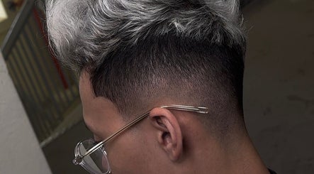 Close-up of a modern silver fade hairstyle at Rascals, Singapore, Singapore, SG.