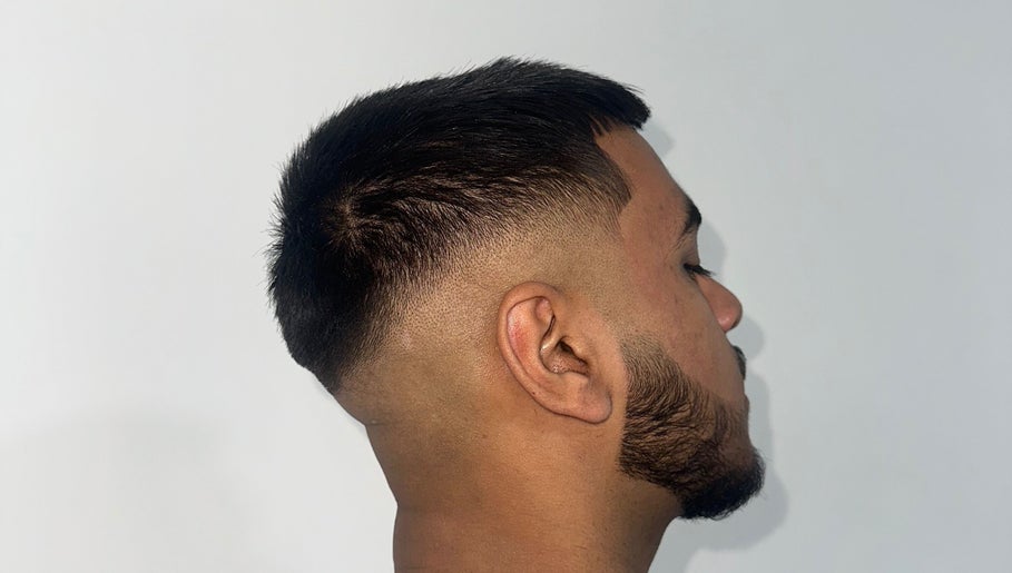 Close-up of a sharp fade haircut at a_taperz in London, England, GB.