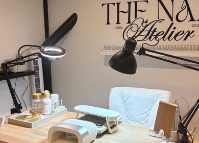 Modern nail station at The Nail Atelier Co., Chelmsford, England, GB, showcasing elegant tools and decor.