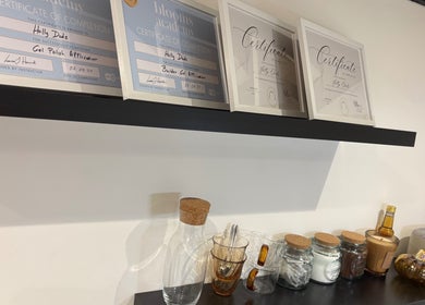 Certificates and decor at Refined. By Holly, Chelmsford, England, GB.