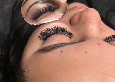 Close-up of eyelash extensions at Elevae Artistry in Houston, Texas, US, showcasing expert application.