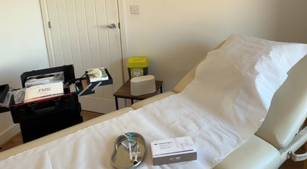 Relaxing treatment room at White House Aesthetic, Tring, England, GB ready for wellness therapies.