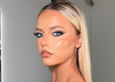 Elegant makeup look by Beth Ritchie Makeup Artist in Peebles, Scotland, GB. Highlighting blue eyes with bold lashes.