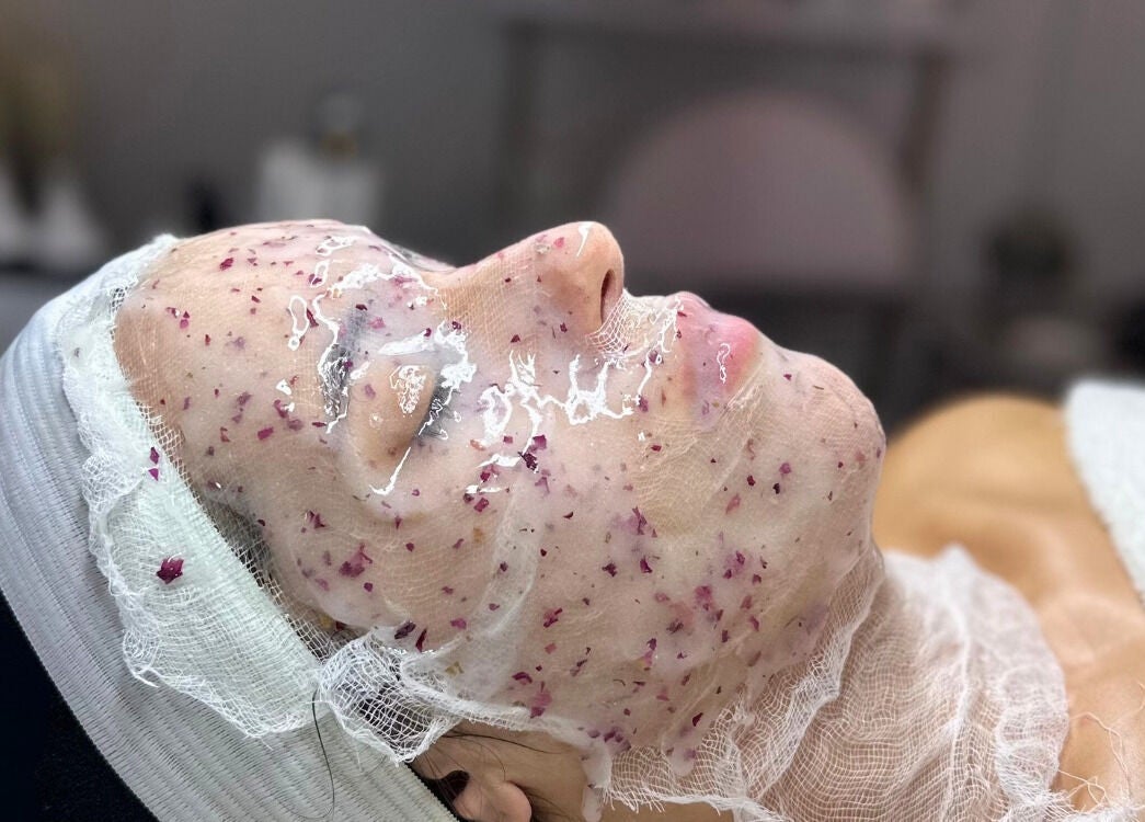 Luxurious floral face treatment at DN skin health in Las Vegas, Nevada, US, enhancing skin rejuvenation.