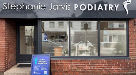 Front view of Cleadon Massage & Reflexology in Cleadon Village, England, featuring signage of Stephanie Jarvis Podiatry.