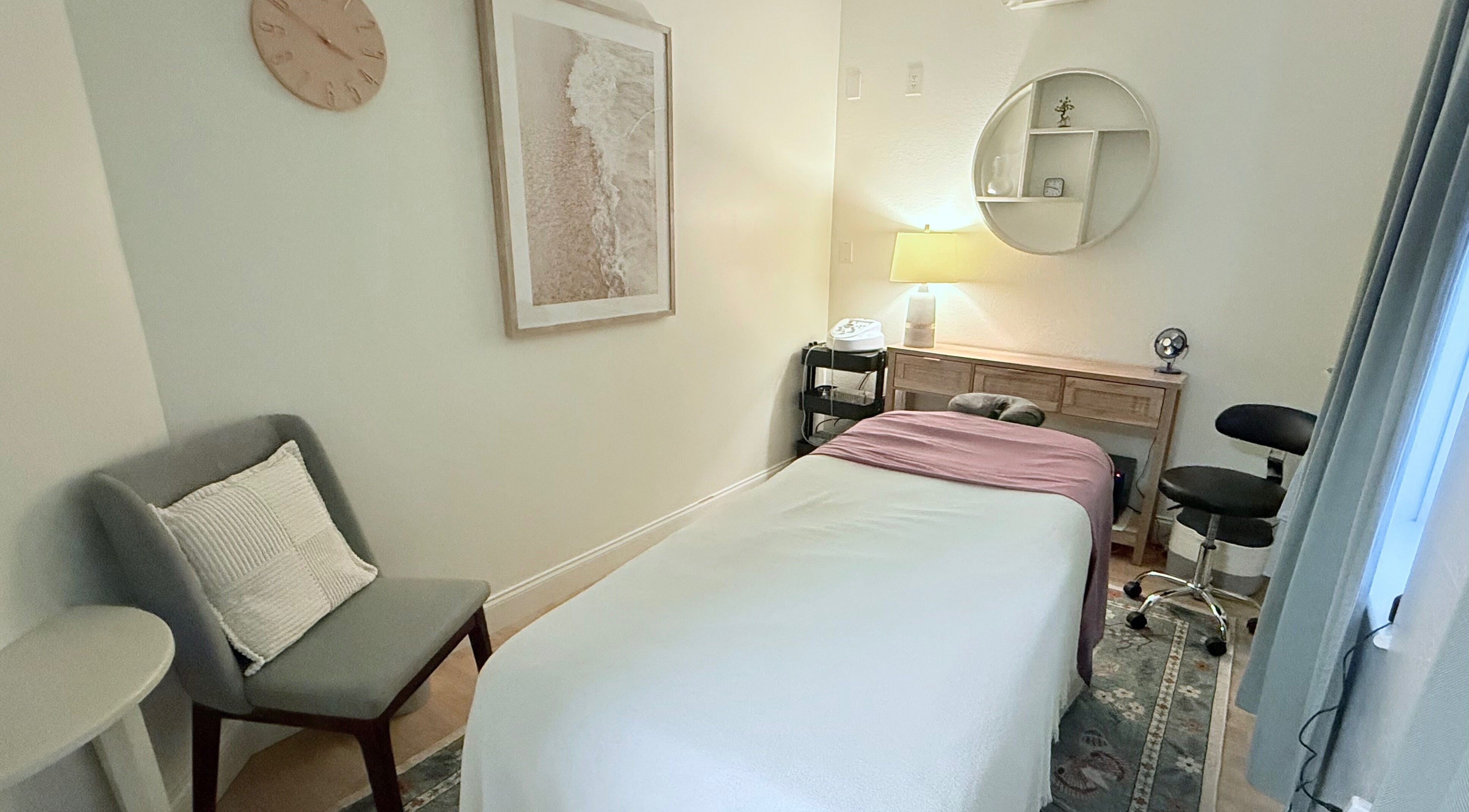 Relaxing massage room at Balance Bodywork by Lynsey, Claremont, North Carolina, with soothing decor.