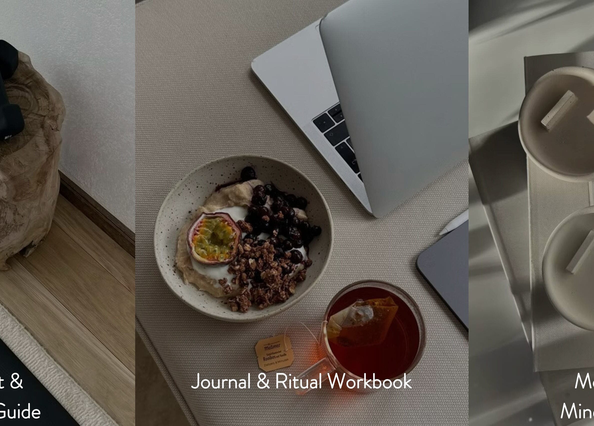 Neurobloom in Eatontown, New Jersey, US features wellness essentials: dumbbells, a healthy snack, tea, and candles.