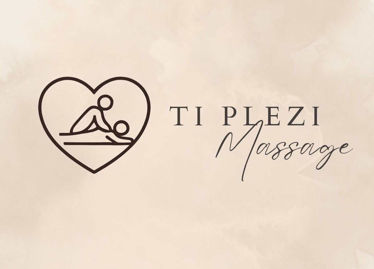 Logo de Ti Plézi, salon de massage à Baie-Mahault, Guadeloupe, FR, sur fond beige apaisant.