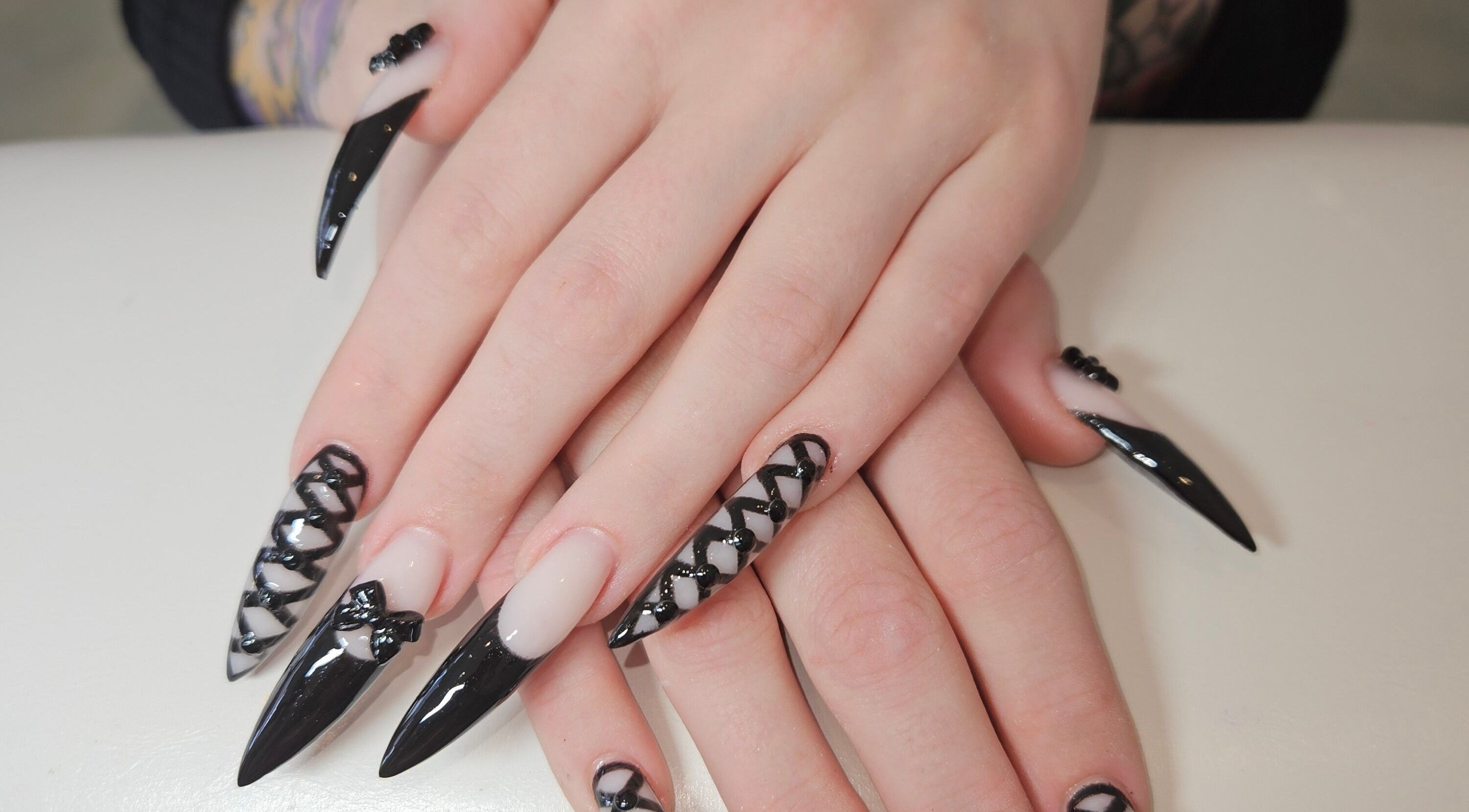 Elegant black nail art at Tranquil Beauty Lounge, Lower Sackville, Nova Scotia, CA.