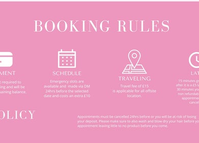 CeeCees HairLab booking rules poster in Tilbury, England, GB with payment, schedule, and late policies.