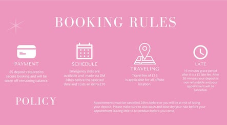 CeeCees HairLab booking rules poster in Tilbury, England, GB with payment, schedule, and late policies.