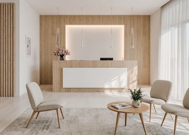 Recepción moderna en madera de Salon Bloom, Providencia, Región Metropolitana, CL.