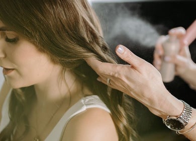 Stylist perfecting hair at Glam Room, Carrick-on-Shannon, County Leitrim, IE.