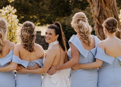 Bridesmaids styled by Hairstylist Diana Borisenkova, Carrick-on-Shannon, IE, in a lush outdoor setting.