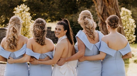 Bridesmaids styled by Hairstylist Diana Borisenkova, Carrick-on-Shannon, IE, in a lush outdoor setting.