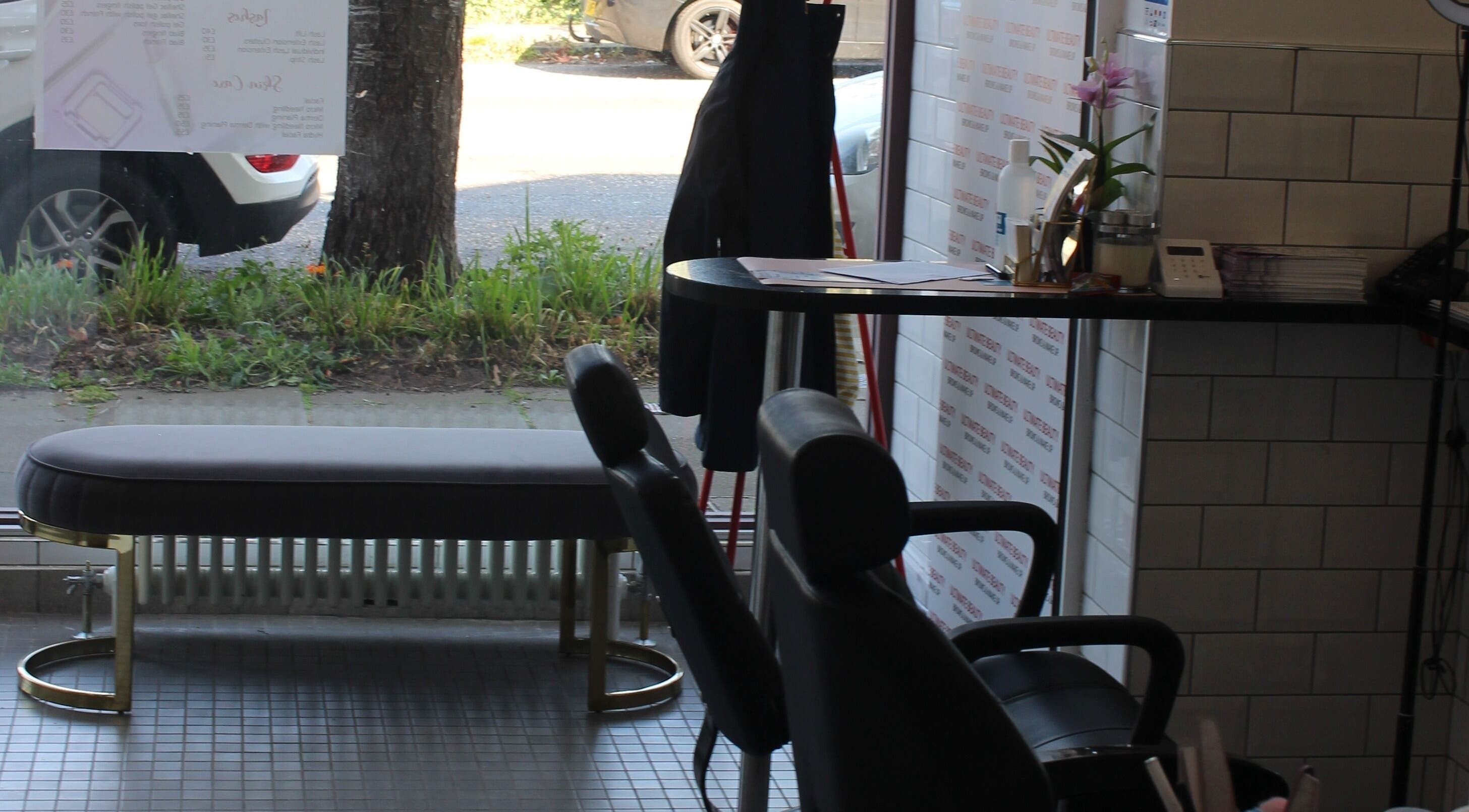 Chic interior seating at Ultimate Beauty, Edinburgh, Scotland, GB showcasing elegant and stylish decor.