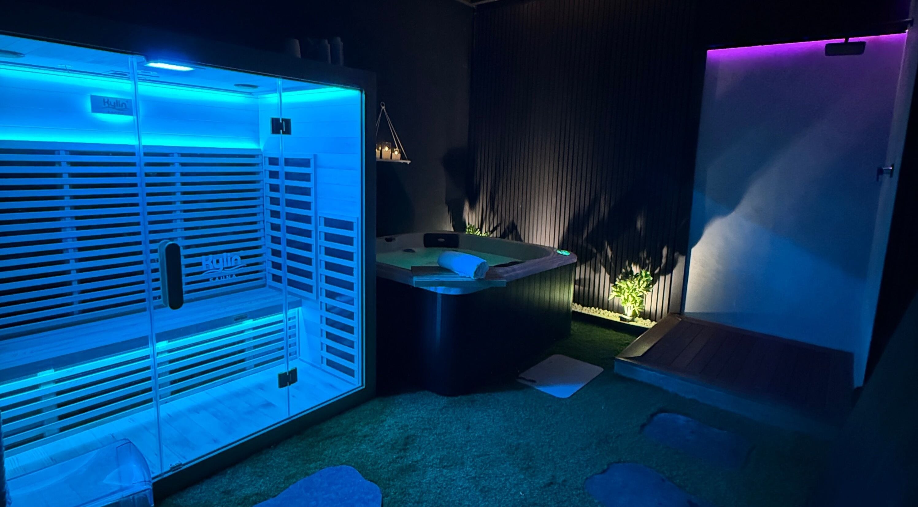 Relaxing sauna and jacuzzi at Recovery 24/7, Melbourne, Victoria, AU, with ambient lighting.