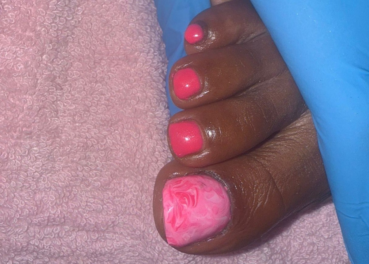 Beautiful pink toenail art at RichNails By Kayla, Bridgetown, Saint Michael, BB enhances every look.