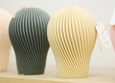 Unique sculptural candles displayed at That Organic Salon in Sydney, New South Wales, AU.