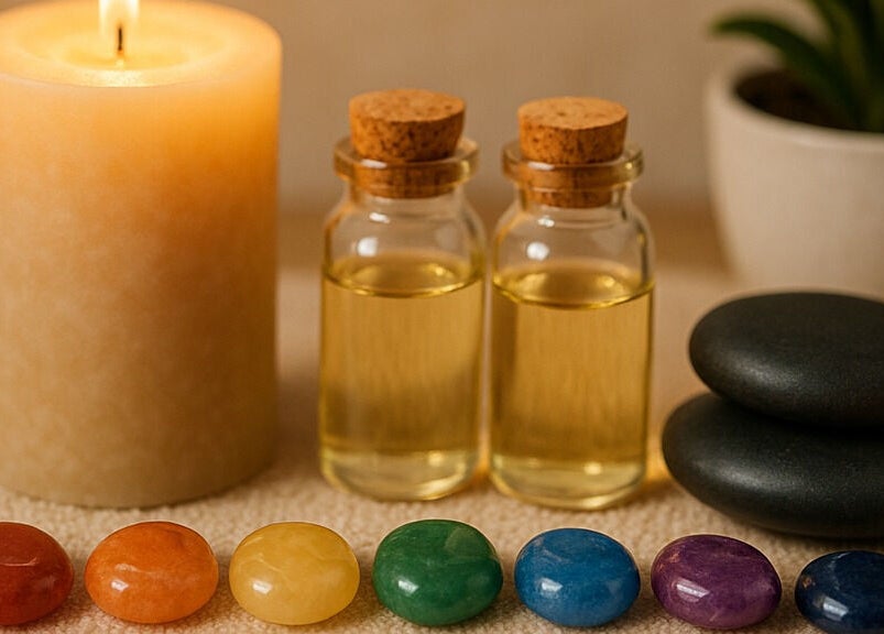 Aromatic oils and candles at Holistic Massage by Kay, Eaglestone, England, GB, promote relaxation and wellness.