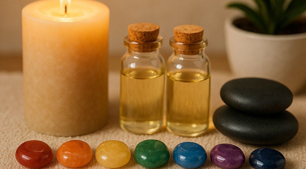 Aromatic oils and candles at Holistic Massage by Kay, Eaglestone, England, GB, promote relaxation and wellness.