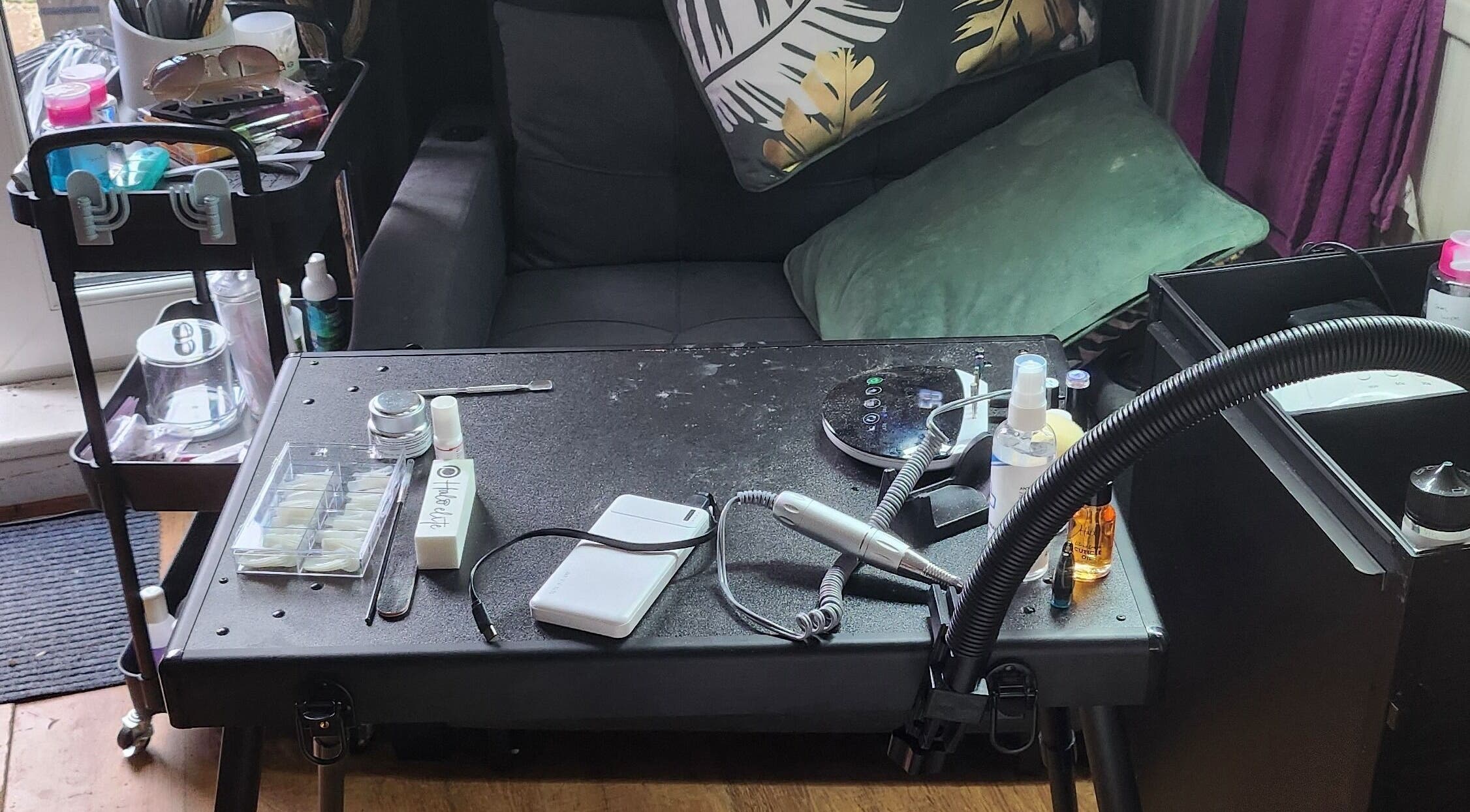 Nail prep station with tools at Danni's Den: Beauty Refined, Wellingborough, England, GB.