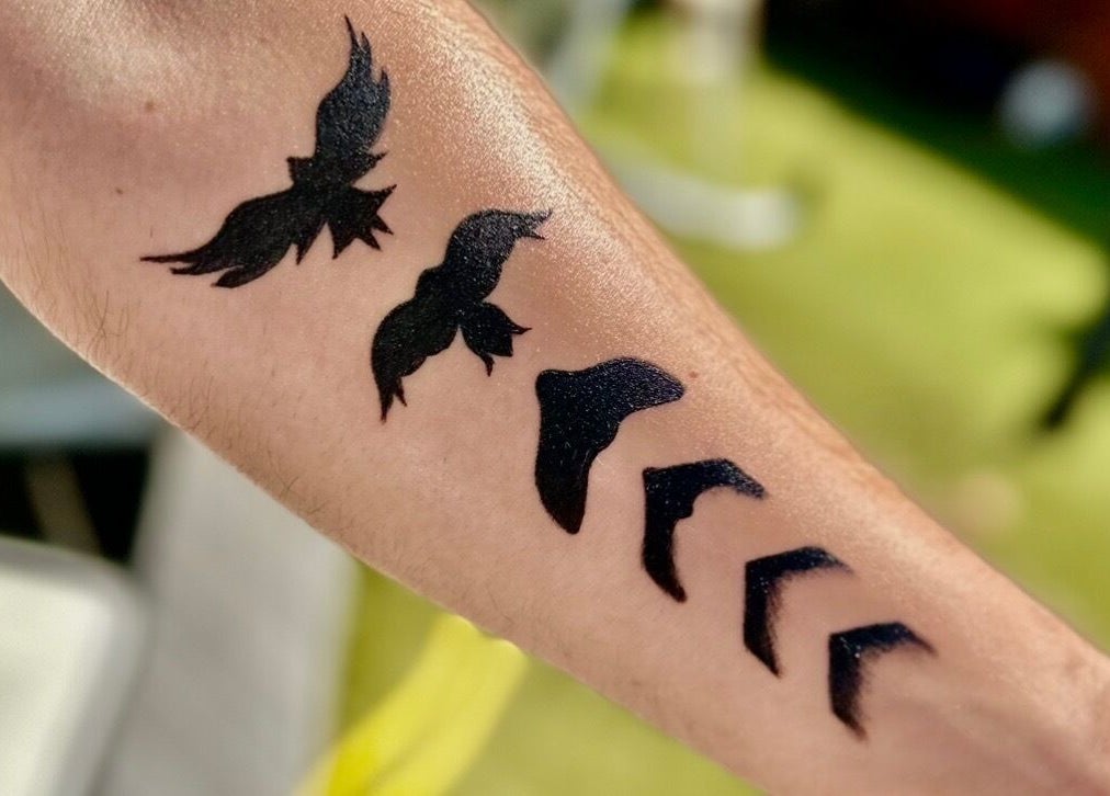 Birds tattoo art on forearm from Taisia's Ink Lab, Watford, England, GB.