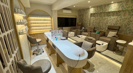 Elegant spa interior at Ruva, Mumbai, Maharashtra, IN, featuring plush seating and luxurious amenities for relaxation.