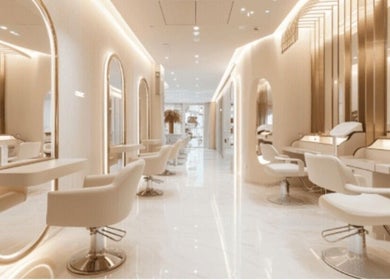 Chic interior of Emmy's nails in Cape Town, Western Cape, ZA featuring modern salon chairs and mirrors.