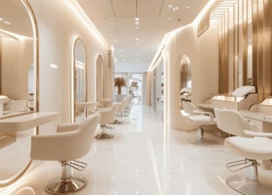 Luxurious salon interior at Emmy's Nails in Cape Town, Western Cape, ZA with modern decor and styling stations.