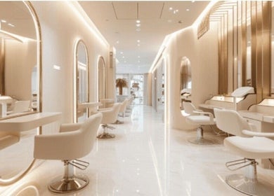 Chic interior of Emmy's Nails, Cape Town, Western Cape, ZA. Modern salon design with stylish chairs and mirrors.