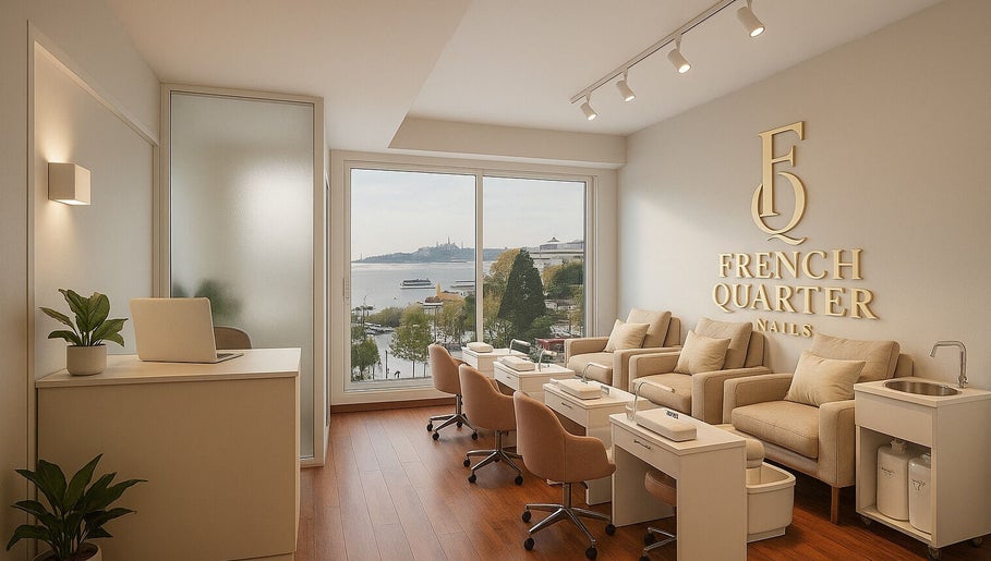 Tranquil nail salon interior at French Quarter Nails with stunning Istanbul view. Located in İstanbul, İstanbul, TR.