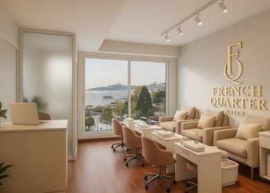 Tranquil nail salon interior at French Quarter Nails with stunning Istanbul view. Located in İstanbul, İstanbul, TR.