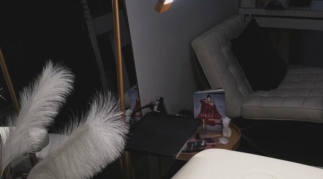 Stylish lounge area at The Beauty Stop Ldn in London, England, GB, highlighting a chic and cozy aesthetic.