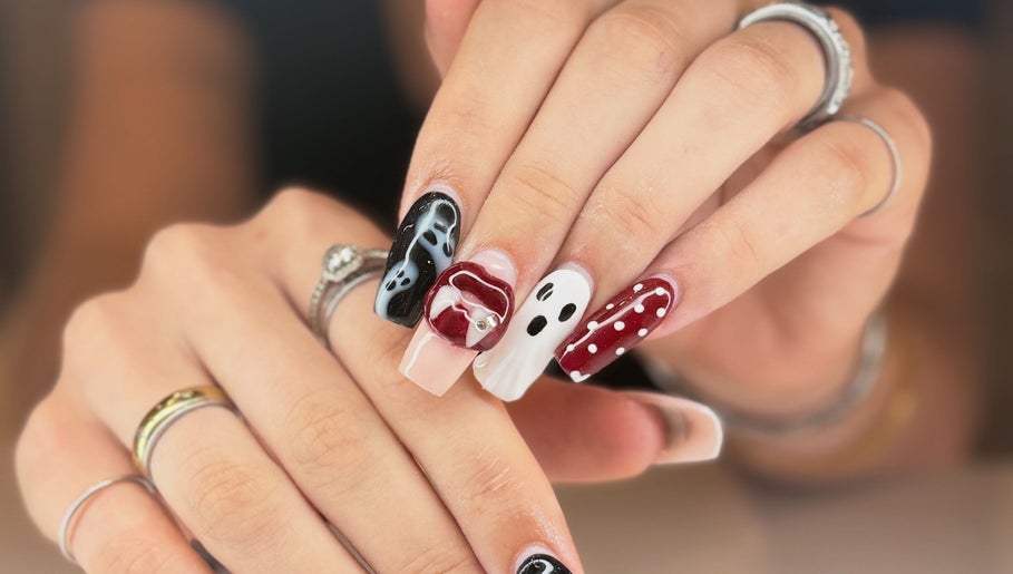 Creative nail art at Kpurenails, Cambridge, Waikato Region, NZ, showcasing unique designs and finishes.