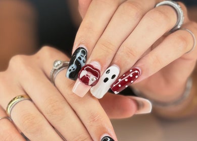 Creative nail art at Kpurenails, Cambridge, Waikato Region, NZ, showcasing unique designs and finishes.