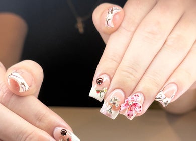 Elegant floral nail art design at Kpurenails, Cambridge, Waikato Region, NZ.