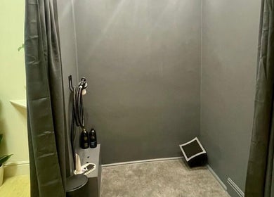 Calm treatment room at Bare. Beauty Studio, Bradford, England, GB, offering a peaceful spa experience.