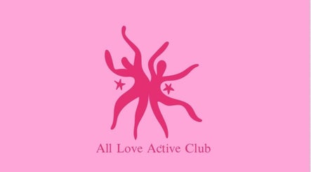 Logo of All Love Active Club featuring abstract dancers in London, England, GB against a pink background.